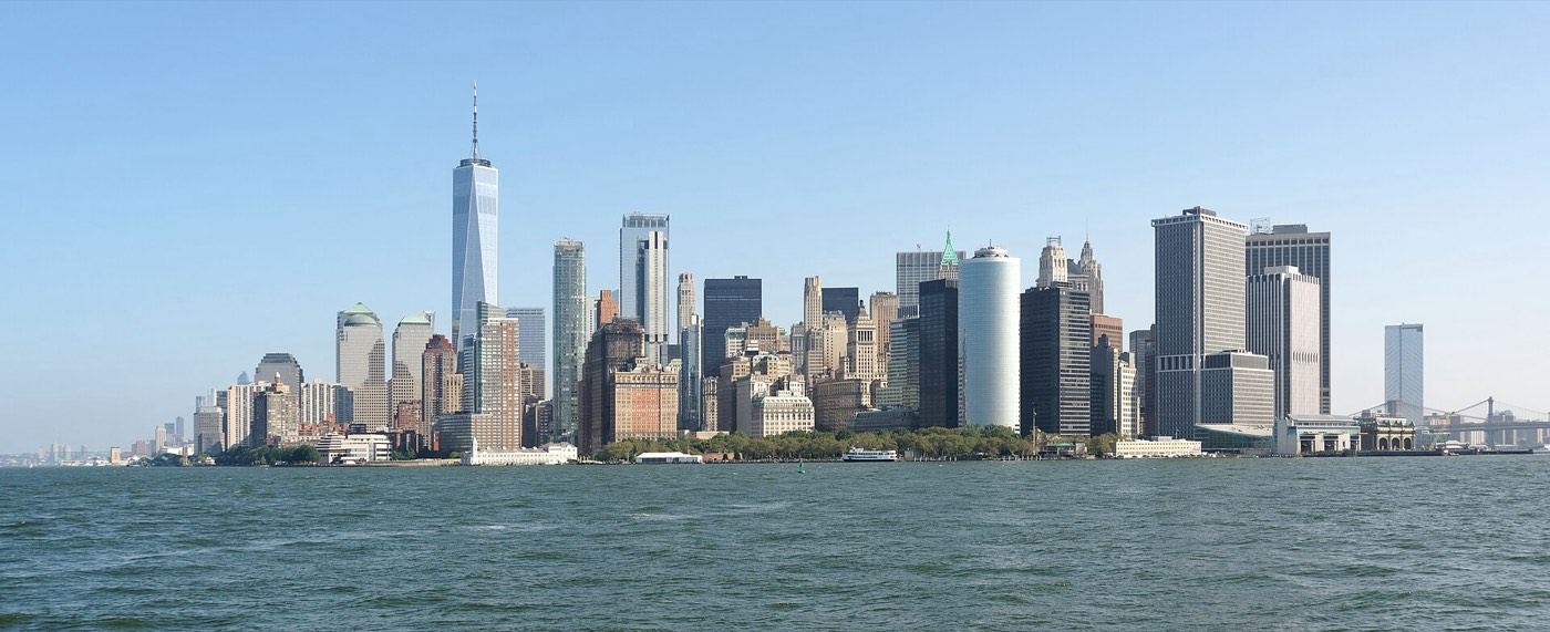 The Lower Manhattan skyline seen from Upper New York Bay