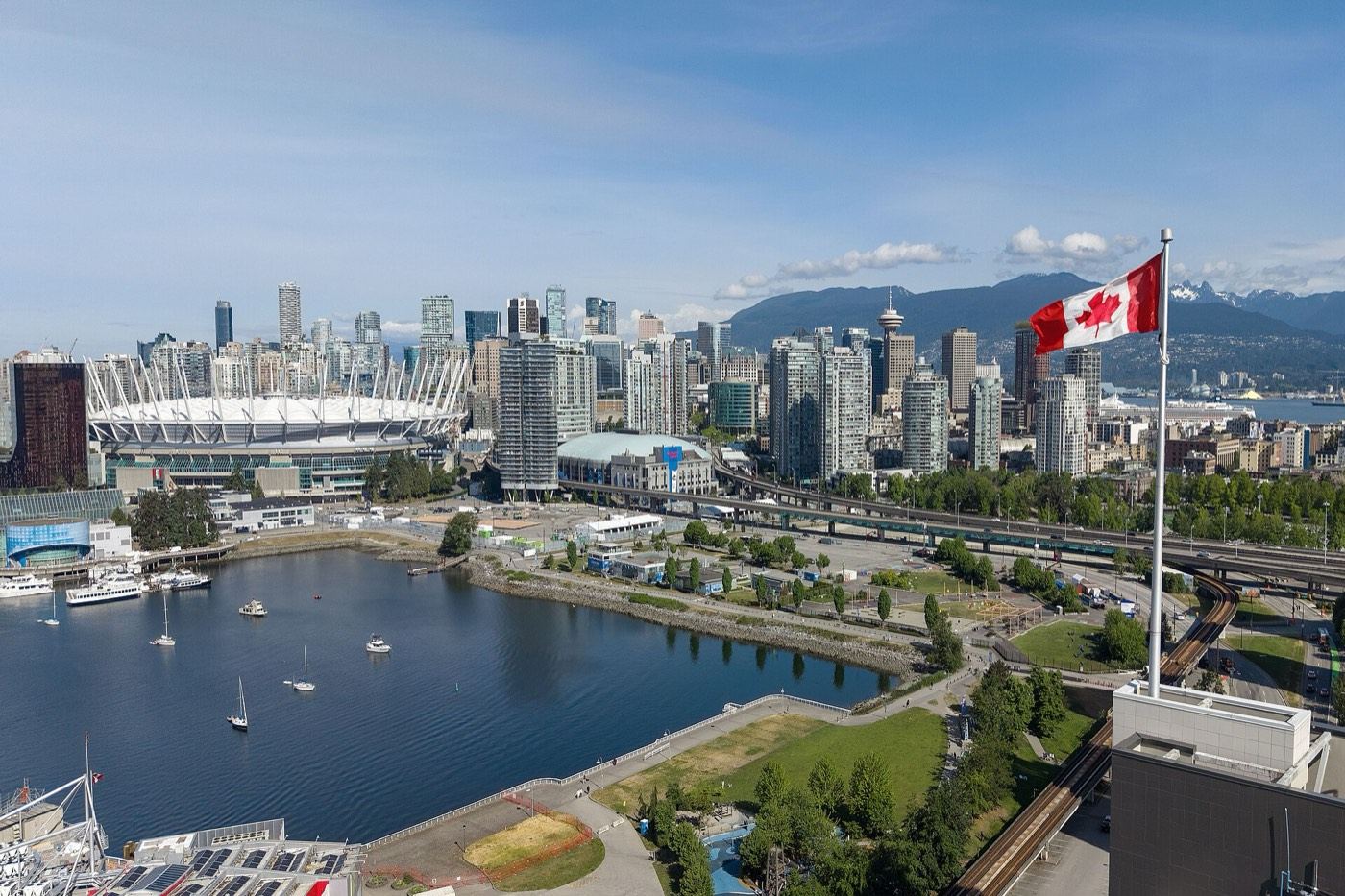 The downtown Vancouver skyline with the North Shore mountains behind it